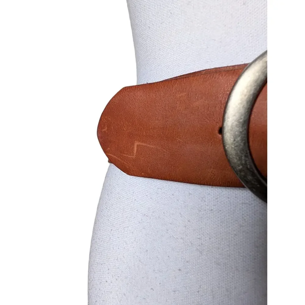 Fossil Tan Brown Leather Wide Waist Belt Size Small Modern Centerbar Whimsigoth